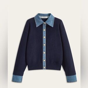 Commense denim collar buttoned sweater